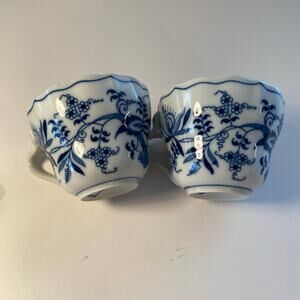 Blue Danube Tea Coffee Cups (2) Vintage Japan Blue Onion Porcelain Square Mark